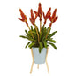 35" Tropical Bromeliad Artificial Plant in Green Planter with Stand