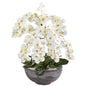 39" Phalaenopsis Orchid Artificial Arrangement in Large Cement Bowl