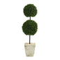 4'Boxwood Double Ball Artificial Topiary Tree in Country White Planter UV Resistant (Indoor/Outdoor)
