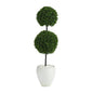 4'Boxwood Double Ball Artificial Topiary Tree in White Planter UV Resistant (Indoor/Outdoor)