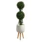4'Boxwood Double Ball Topiary Artificial Tree in White Planter with Stand (Indoor/Outdoor)
