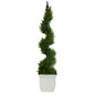 4'Cypress Spiral Topiary Artificial Tree in White Metal Planter
