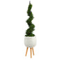 4'Cypress Spiral Topiary Artificial Tree in White Planter with Stand