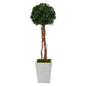 4'English Ivy Topiary Single Ball Artificial Tree in White Metal Planter UV Resistant (Indoor/Outdoor)