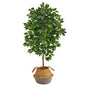 4'Ficus Artificial Tree in Boho Chic Handmade Cotton & Jute Gray Woven Planter