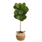 4'Fiddle Leaf Artificial Tree in Boho Chic Handmade Natural Cotton Woven Planter with Tassels UV Resistant (Indoor/Outdoor)