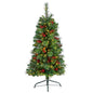 4'Flat Back Montreal Mountain Pine Artificial Christmas Tree with Pinecones, Berries and 80 Warm White LED Lights and 145 Bendable Branches