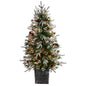4' Frosted Artificial Christmas Tree Pre-Lit with 105 LED lights and Berries in Decorative Planter