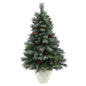 4'Snowed French Alps Mountain Pine Artificial Christmas Tree with 237 Bendable Branches and Pine Cones in White Planter