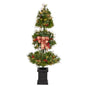 4'Christmas Artificial Topiary Tree with Decorative Ribbon, Berries, 70 Clear LED Lights and 109 Bendable Branches in Planter