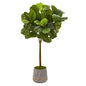 41" Fiddle Leaf Artificial Tree in Stoneware Planter with Gold Trimming (Real Touch)