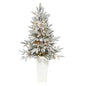 44" Flocked Manchester Spruce Artificial Christmas Tree with 50 Lights and 133 Bendable Branches in White Planter