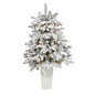 44" Flocked North Carolina Fir Artificial Christmas Tree with 150 Warm White Lights and 545 Bendable Branches in Planter