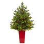 44" North Carolina Fir Artificial Christmas Tree with 150 Clear Lights and 563 Bendable Branches in Red Tower Planter