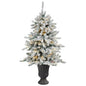 4.5'Flocked Livingston Fir Artificial Christmas Tree with Pine Cones and 150 Clear Warm LED Lights in Charcoal Urn