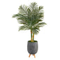4.5'Golden Cane Artificial Palm Tree in Gray Tri-Pod Planter
