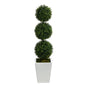 46" Boxwood Triple Ball Topiary Artificial Tree in White Metal Planter (Indoor/Outdoor)