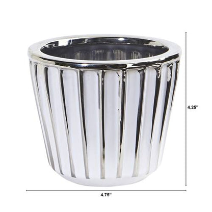 4.75" Ceramic White Vase with Silver Burnishing