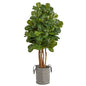 5'Fiddle Leaf Fig Artificial Tree in Handmade Black and White Natural Jute and Cotton Planter