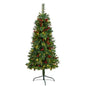 5'Flat Back Montreal Mountain Pine Artificial Christmas Tree with Pinecones, Berries and 110 Warm White LED Lights and 223 Bendable Branches