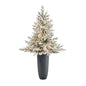 5'Flocked Fraser Fir Artificial Christmas Tree with 300 Warm White Lights and 967 Bendable Branches in Gray Planter