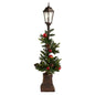5' Holiday Decorated Lamp Post with Artificial Christmas Greenery, Ornaments and 50 LED Lights, Indoor Outdoor Patio Porch Décor