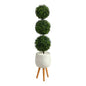 51" Boxwood Triple Ball Topiary Artificial Tree in White Planter with Stand (Indoor/Outdoor