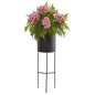 52" Phalaenopsis Orchid and Hares Foot Fern Artificial Plant in Stand Black Planter