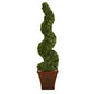 53" Spiral Hazel Leaf Artificial Topiary Tree in Brown Planter UV Resistant (Indoor/Outdoor)