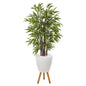 55" Bamboo Artificial Tree in White Planter with Stand