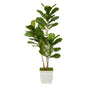 5.5'Fiddle Leaf Artificial Tree in White Metal Planter UV Resistant (Indoor/Outdoor)