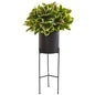 55" Rubber Leaf Artificial Plant in Black Planter with Stand (Real Touch)