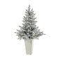 57" Flocked Fraser Fir Artificial Christmas Tree with 300 Warm White Lights and 967 Bendable Branches in Tower Planter