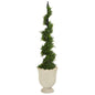 58" Cypress Artificial Spiral Topiary Tree in Decorative Urn