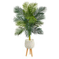 58" Golden Cane Artificial Palm Tree in White Planter with Stand