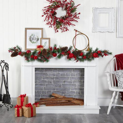 6'Apple, Berries and Pinecone Artificial Garland