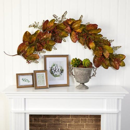 6'Autumn Magnolia Leaf and Berries Artificial Garland