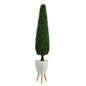 6'Boxwood Topiary Artificial Tree in White Planter with Stand UV Resistant (Indoor/Outdoor)