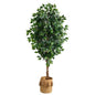6'Ficus Artificial Tree with Natural Trunk in Handmade Natural Jute Planter with Tassels