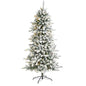 6'Flocked Livingston Fir Artificial Christmas Tree with Pine Cones and 300 Clear Warm LED Lights