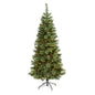 6'White Mountain Pine Artificial Christmas Tree with 300 Clear LED Lights and Pine Cones