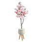 63" Cherry Blossom Artificial Tree in White Planter with Stand
