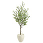 63" Eucalyptus Artificial Tree in White Planter
