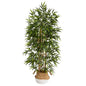 64" Bamboo Artificial Tree with Natural Bamboo Trunks in Boho Chic Handmade Cotton & Jute White Woven Planter