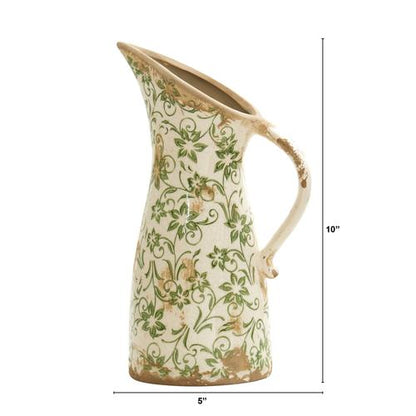 6.5" Tuscan Ceramic Green Scroll Pitcher Vase