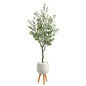 70" Eucalyptus Artificial Tree in White Planter with Stand
