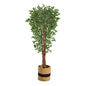 70" Variegated Ficus Artificial Tree in Handmade Natural Cotton Planter UV Resistant (Indoor/Outdoor)