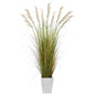 74" Grass Artificial Plant in White Metal Planter