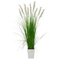 75" Grass Artificial Plant in White Metal Planter