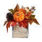 8" Fall Pumpkin, Gourd, Berries and Pinecones Artificial Autumn  Arrangement in Natural Washed Vase
